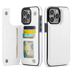 Wallet Card Holder Case for iPhone 16e 15 14 13 12 11 Pro Max XS Leather Cover - Picture 1 of 14