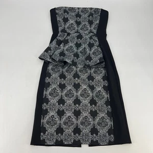ABS Allen Schwartz Black Damask Strapless Peplum Womens Cocktail Dress Size 4 - Picture 1 of 7