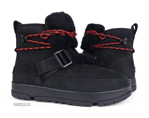 Stivali UGG Classic Mini Weather Hiker in pelliccia nera da donna taglia 8 NUOVI 
