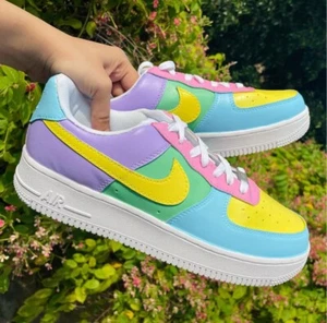 Air Force 1 Custom Shoes, Spring Easter Pastel Candy Colorblock Painted Sneakers - Picture 1 of 20