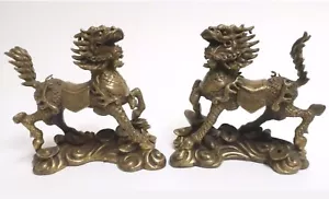 Antiker chinesischer Bronzedrache Kylin Kirin Kilin Chi-Lin Tier Statue Paar - Bild 1 von 6