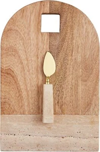 Mud Pie Rounded Travertine Board Set; Board 12 1/4" x 8" | Spreader 5 1/2",Trays - Picture 1 of 1