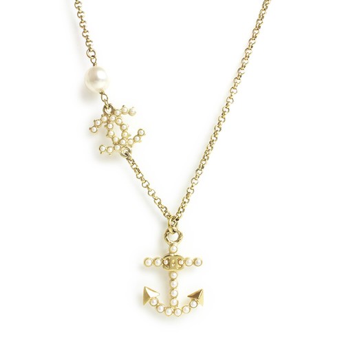 CHANEL CC Logo Resina Perle Ancora Ciondolo Pendente Collana A58076