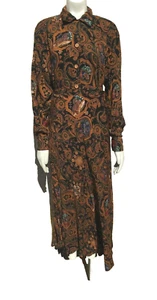 VTG Ruff Hewn Blouse And Skirt Set Black Brown Paisley Outdoor Scenes Size 12M - Bild 1 von 12