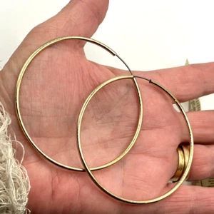 Large hoop dangle drop earrings gold tone metal 7cm Costume Jewellery - Picture 1 of 6
