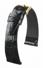Hirsch Prestige 19 mm GLOSSY Black watch strap (crocodile leather),RRP £129