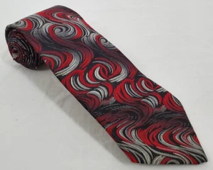 Pierre Cardin Silk Necktie Red Black Silver Abstract Swirl Pattern Made in U.S.A - Picture 1 of 9