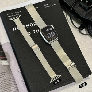 Bamboo-Joint Polished Stainless Steel Metal Band For Apple Watch S9/8/7/6 - Picture 1 of 14