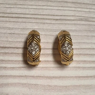 Antike Ohrringe Ohrclips Gold Farbig Nina Ricci Strass Retro Design Vintage - Bild 1 von 4