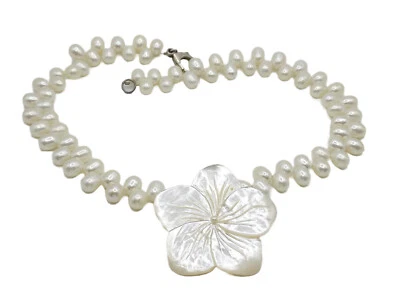 COLLAR DE PERLAS DE MADREPERLA TALLADAS DE COLECCIÓN con GENUINO DE AGUA DULCE Foto 1 de 4