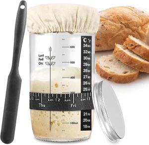 Tarro de inicio de masa madre, kit de inicio de masa madre con banda de alimentación con fecha marcada, hay - Imagen 1 de 12