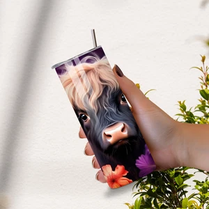 Highland Cow Tropical Floral Edelstahl Becher - 20oz - Bild 1 von 8