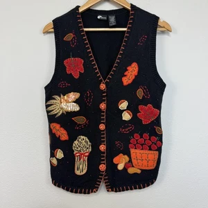 Holiday Editions Sweater Vest Womens Small Fall Thanksgiving Embroidered Leaves - Picture 1 of 12