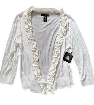 Cárdigan abierto Apostrophe para mujer blanco con volantes nuevo con etiquetas talla grande Foto 1 de 4
