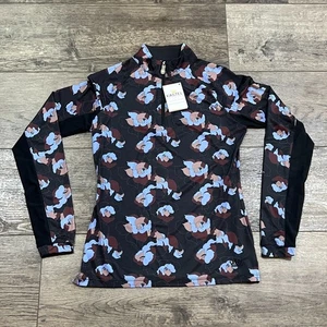 NWT! KASTEL Denmark Golf Quarter Zip Longsleeve Black Floral Shirt - Women's XS - Picture 1 of 9