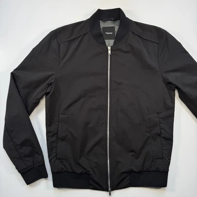 THEORY Nylon Windbreaker Bomber Jacket Mens Small Black Lightweight Classic - Image 1 of 4