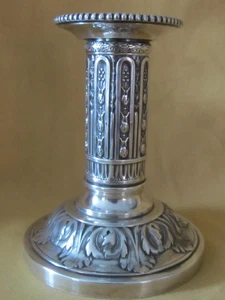 Petit bougeoir métal argenté Boulenger style Empire décor d'acanthe - Imagen 1 de 5