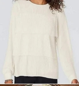J. Jill Cream Tiered Pleated Pop Over Blouse Size Medium Petite New With Tags - Picture 1 of 6