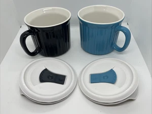 2er Set Corning Ware Suppen-/Mahlzeitenbecher 20 Unzen blaue & schwarze Farben 4 Zoll hoch - Bild 1 von 6