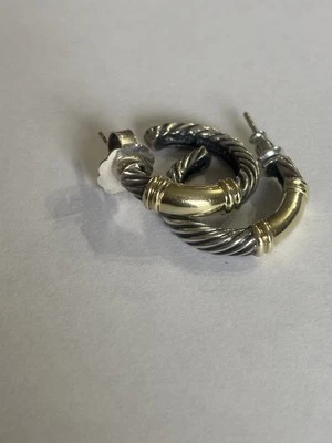 David Yurman Sterling Silver 22mm Cable Metro Hoop gold & silver Earrings - Image 1 of 4