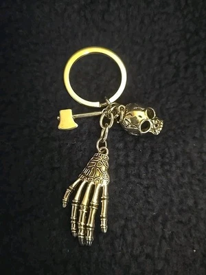Silvertone Skull And Skeleton Keychain - Image 1 of 3