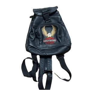 Vintage Harley Davidson Rucksack Tasche Damen Y2K Reitleder schwarz, Adler Logo - Bild 1 von 4