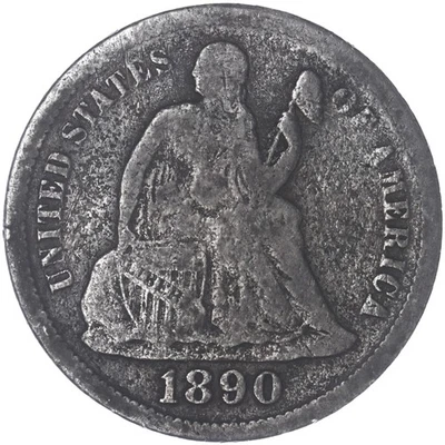 1890 (P) Seated Liberty Dime 90% Silver Very Good VG Dark See Pics K465 - Image 1 of 3