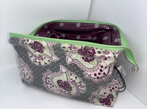AU MAISON Kosmetiktasche Bügel paisley grau pflaume lila grün Punkte Beautycase - Picture 1 of 6