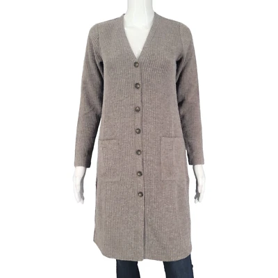 Cárdigan Dennis Basso Abotonado Talla XX-Pequeña Brezo Taupe Plumero Top con Bolsillos Foto 1 de 4