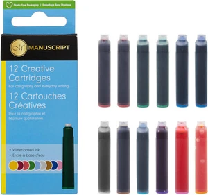 12 MANUSCRIPT CREATIVE INK CARTRIDGES ASSORTED COLOURS FOR FOUNTAIN PEN 0462ASC - Picture 1 of 2