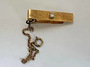 14K YELLOW GOLD w/DIAMOND TIE BAR / CLIP 4.0 GRAMS - 1 1/4" Long - Picture 1 of 9