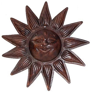 Rostro de sol vintage de cobre martillado de 16" de colección - Imagen 1 de 1