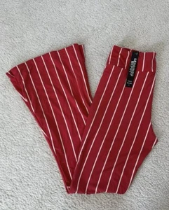 Leggings Depot Red White Striped Flare Leg High Waist Pants Womens Large - Picture 1 of 9