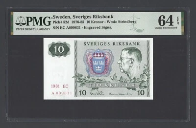 Sweden 10 Kronor 1981 P52d Uncirculated Grade 64 - Image 1 of 2