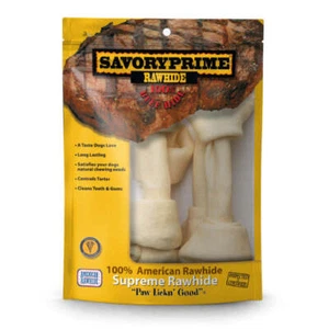 Savory Prime Supreme Knotted Rawhide Bones Bagged, Natural, 1ea/8-9 in, 4 pk - Picture 1 of 1