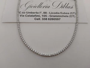 COLLANA Donna ORO BIANCO 18 Karati 750/1000 TENNIS Con Zaffiri Bianchi Girocollo - Foto 1 di 11