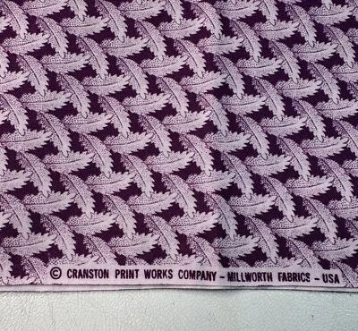 Vintage Cranston Print Works Millworth Purple Leaf USA Cotton Fabric 1/2 Yard - Image 1 of 2
