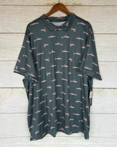 Caddy Cart Golf Polo Shirt Big Mens 1XLT Rainbow Trout Performance Polo New - Picture 1 of 3