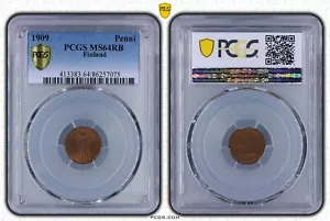 Finnland 1909 Penni Stempelglanz Stempelglanz Münze PCGS MS64RB nur 4 Stück besser Km13 - Bild 1 von 1