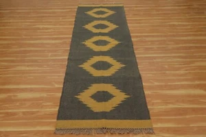 Handmade Wool Jute Turkish Kilim Area Rug Stair Entrance Runner Carpet 3x10 Ft - Picture 1 of 13