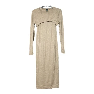 Wild Fable Juniors Light Brown Ribbed Long Sleeve Maxi Dress Size XL New - Image 1 of 4