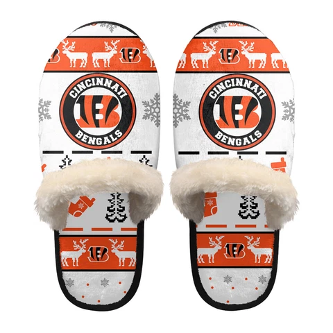 Cincinnati Bengals Christmas Plush Slippers Warm Soft Non-Slip House Slippers Cover