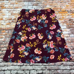 Loft Skirt Ladies Extra Large Maroon Floral Elastic Waist Womens - Picture 1 of 5