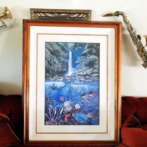 ¡RARO! Christian Riese Lassen Eterno Arco Iris Mar Enmarcado Madera Koa Edición FIRMADA - Imagen 1 de 12