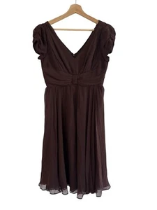 Suzi Chin For Maggy Boutique Brown Empire Waist Short Sleeve Dress Size 6 - Picture 1 of 5