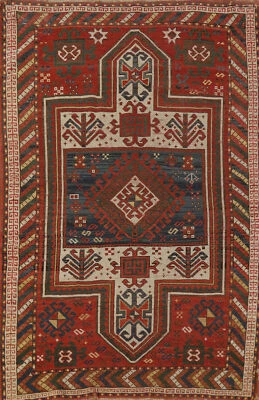 Pre-1900 Russian Hand-made Antique Vegetable Dye Caucasian Rug Area Carpet 4x6 - Image 1 of 4