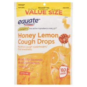 Equate Value Size Honey Lemon Cough Drops with Menthol, 160 Count - Picture 1 of 5
