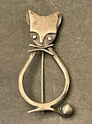 Taxco Silver Kitty Cat Brooch Modernist Mexico MCM Pin