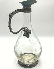 Silver Plated Art Noveau Grapevine Decor-Wine Decanter Pitcher Etched Glass
