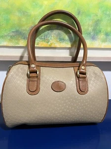 Liz Claiborne Purse Handbag Beige Logo Leather Vinyl Bag Satchel Vtg 80s 1988 - Picture 1 of 8